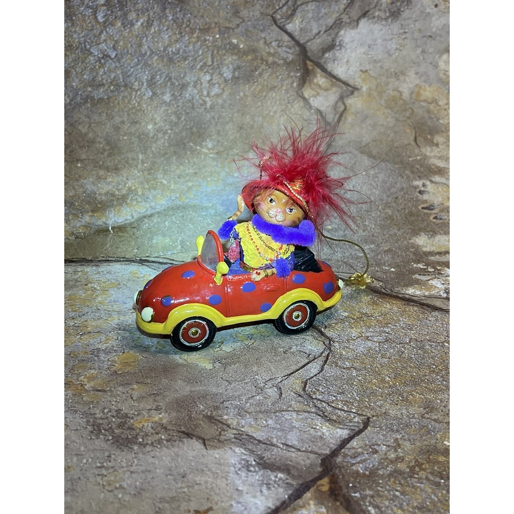 Red Hat Society Cat Ornament Feathery Cute Fun